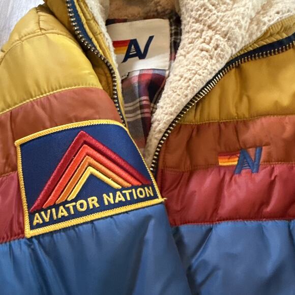 Aviator Nation Unisex Trekker Sherpa Hood Puffy Retro Rare Outerwear Jacket XS - Picture 4 of 10